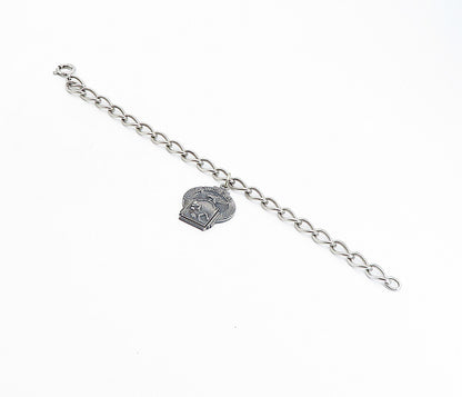 925 Sterling Silver  Vintage Oxidized YMCA Swim Charm Chain Bracelet  BT3778