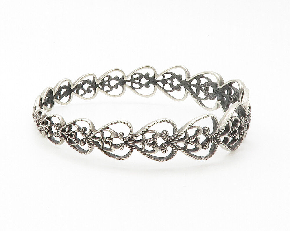 925 Sterling Silver  Vintage Open Love Heart Twist Bangle Bracelet  BT5581