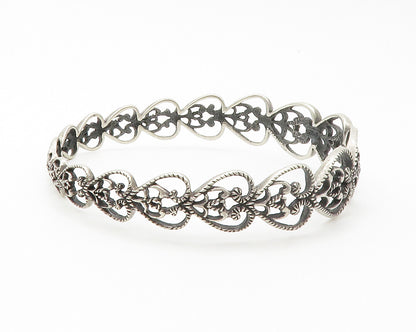 925 Sterling Silver  Vintage Open Love Heart Twist Bangle Bracelet  BT5581
