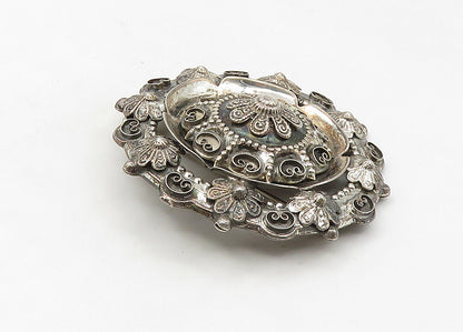 925 Sterling Silver  Vintage Heavy Pretzel Swirl Floral Brooch Pin  BP8377