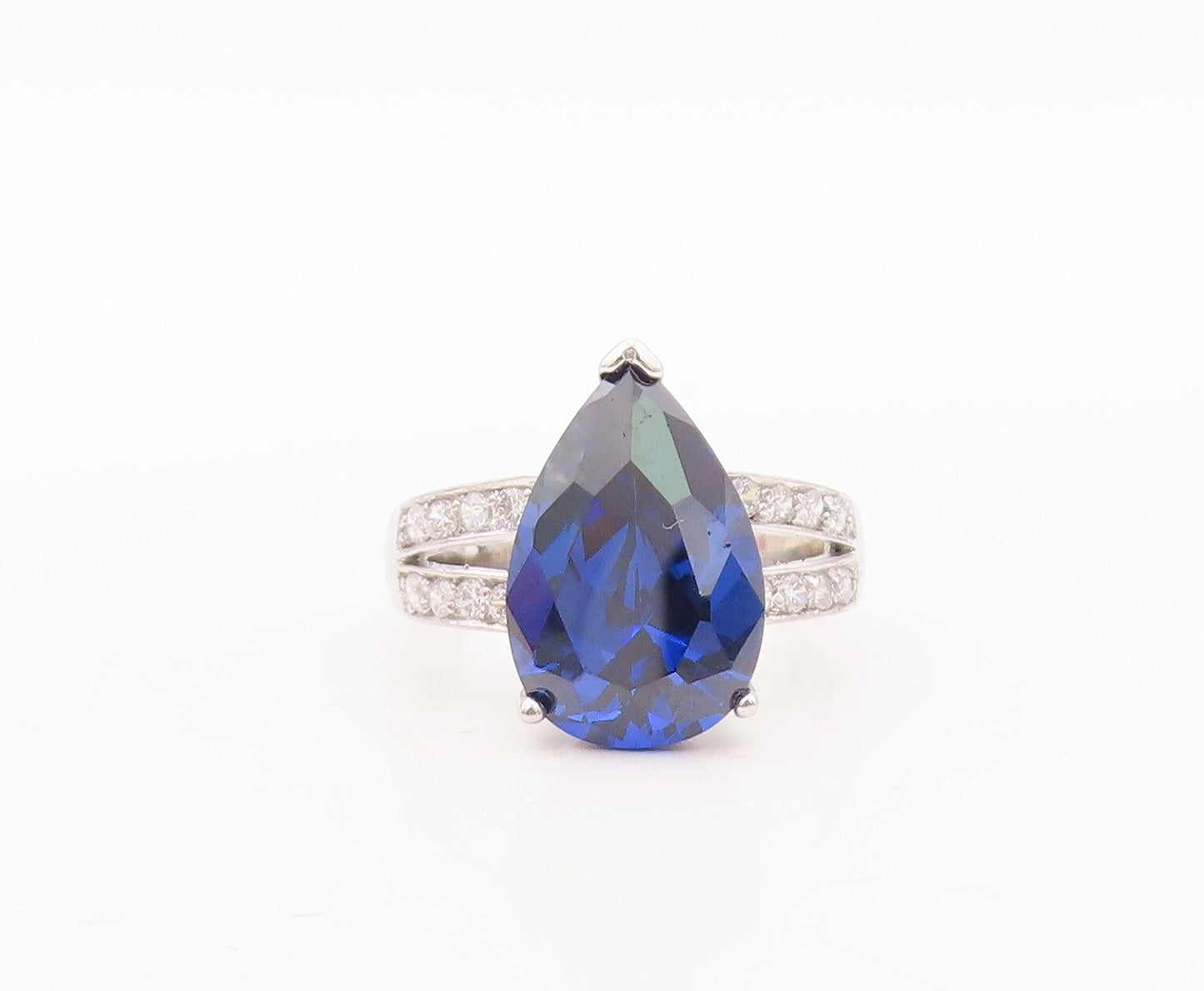 925 Sterling Silver Vintage Ring Drop Cut Sapphire & CZ Band  Sz 7  RG30945