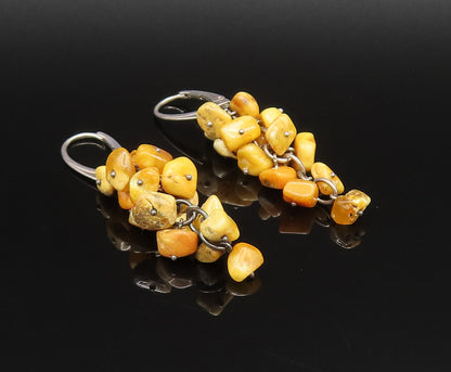 925 Sterling Silver  Vintage Yellow Jasper Cluster Dangle Earrings  EG12011