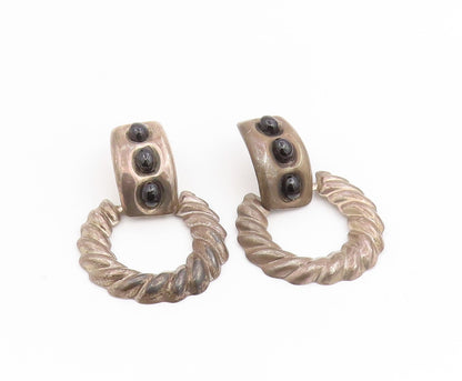 925 Sterling Silver Vintage Earrings MEXICO Cabochon Onyx Twisted Rope  EG14115