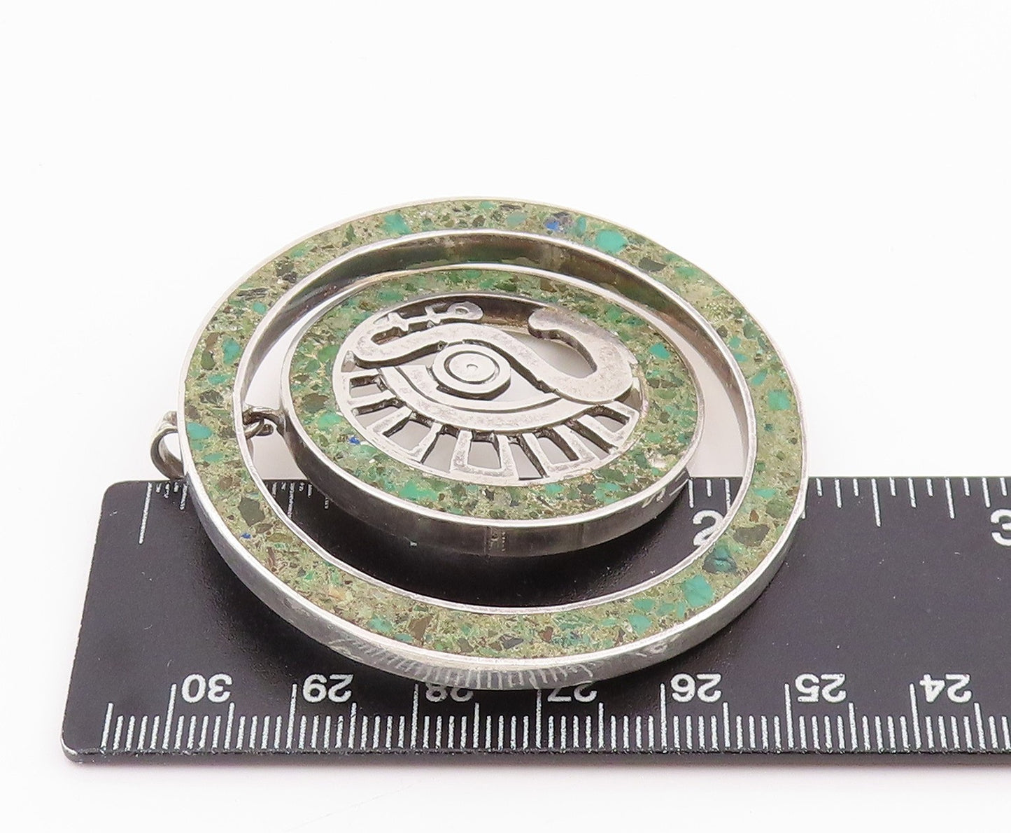 925 Sterling Silver Vintage Pendant MIGUEL MELENDEZ TAXCO Turquoise  PT26038