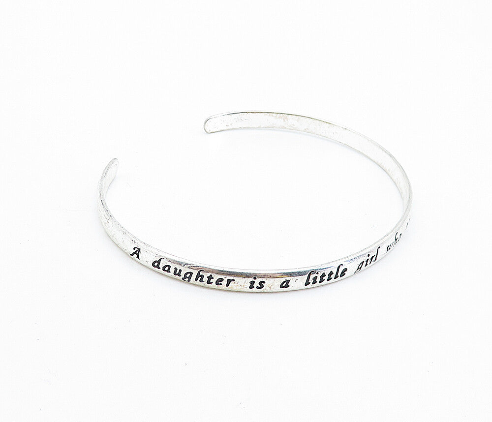 925 Sterling Silver  Vintage Stamped Daughter Quote Cuff Bracelet  BT2840