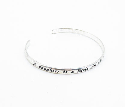 925 Sterling Silver  Vintage Stamped Daughter Quote Cuff Bracelet  BT2840