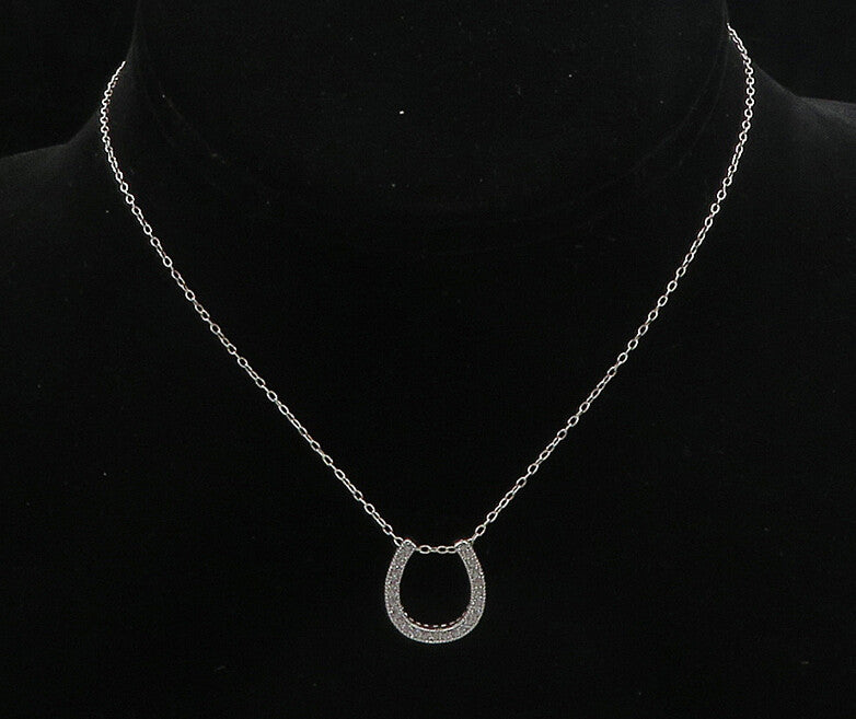 925 Sterling Silver  Shiny Cubic Zirconia Horse Shoe Chain Necklace  NE3135
