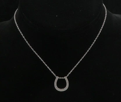 925 Sterling Silver  Shiny Cubic Zirconia Horse Shoe Chain Necklace  NE3135