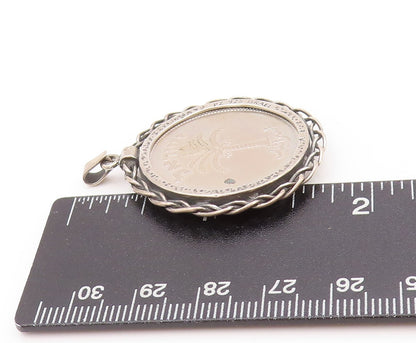 925 Sterling Silver Vintage Pendant Antique Carved Old Israel Coin  PT24228