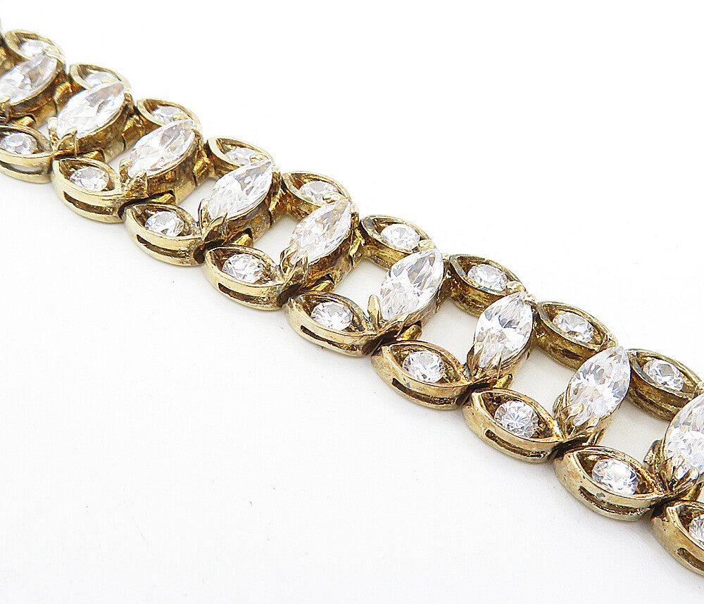 925 Sterling Silver Sparkling Marquise Cubic Zirconia Chain Bracelet BT3178
