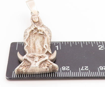 925 Sterling Silver Vintage Pendant MEXICO CZ Our Lady Of Guadalupe  PT26201
