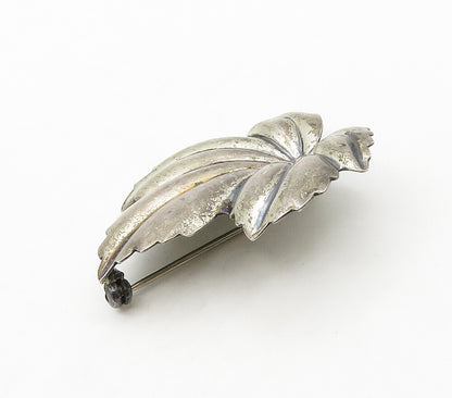 JEWELART 925 Sterling Silver  Vintage Floral Leaf Motif Brooch Pin  BP6316
