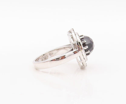 925 Sterling Silver Vintage Ring Round Onyx Halo Yellow & White CZ Sz 7  RG29948