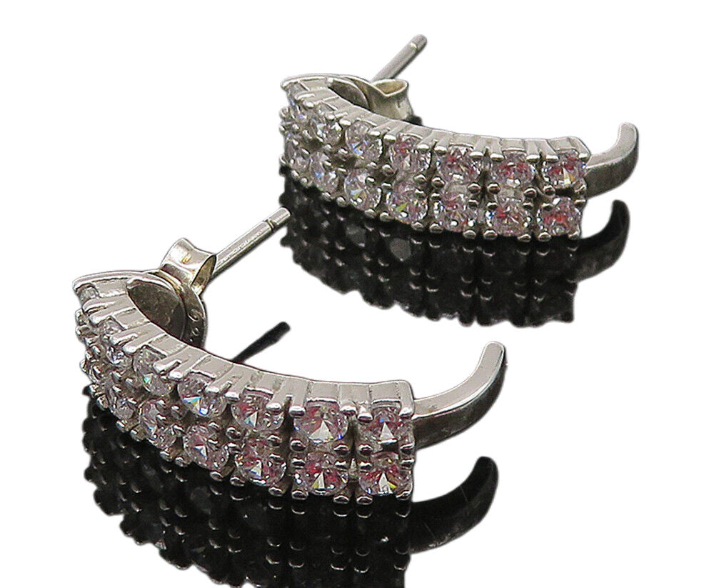 925 Sterling Silver  Sparkling Cubic Zirconia Curved Drop Earrings  EG6299