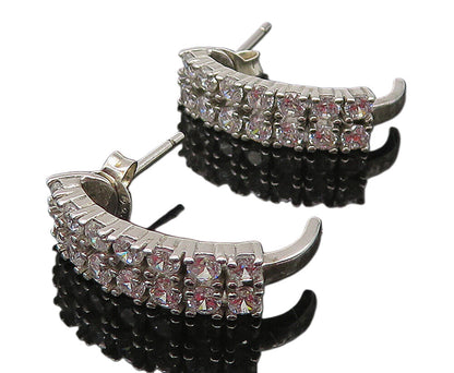 925 Sterling Silver  Sparkling Cubic Zirconia Curved Drop Earrings  EG6299