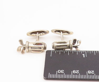 925 Sterling Silver Vintage Cufflinks PETER BRAMS 3D Golf Bag & Clubs  TR4151