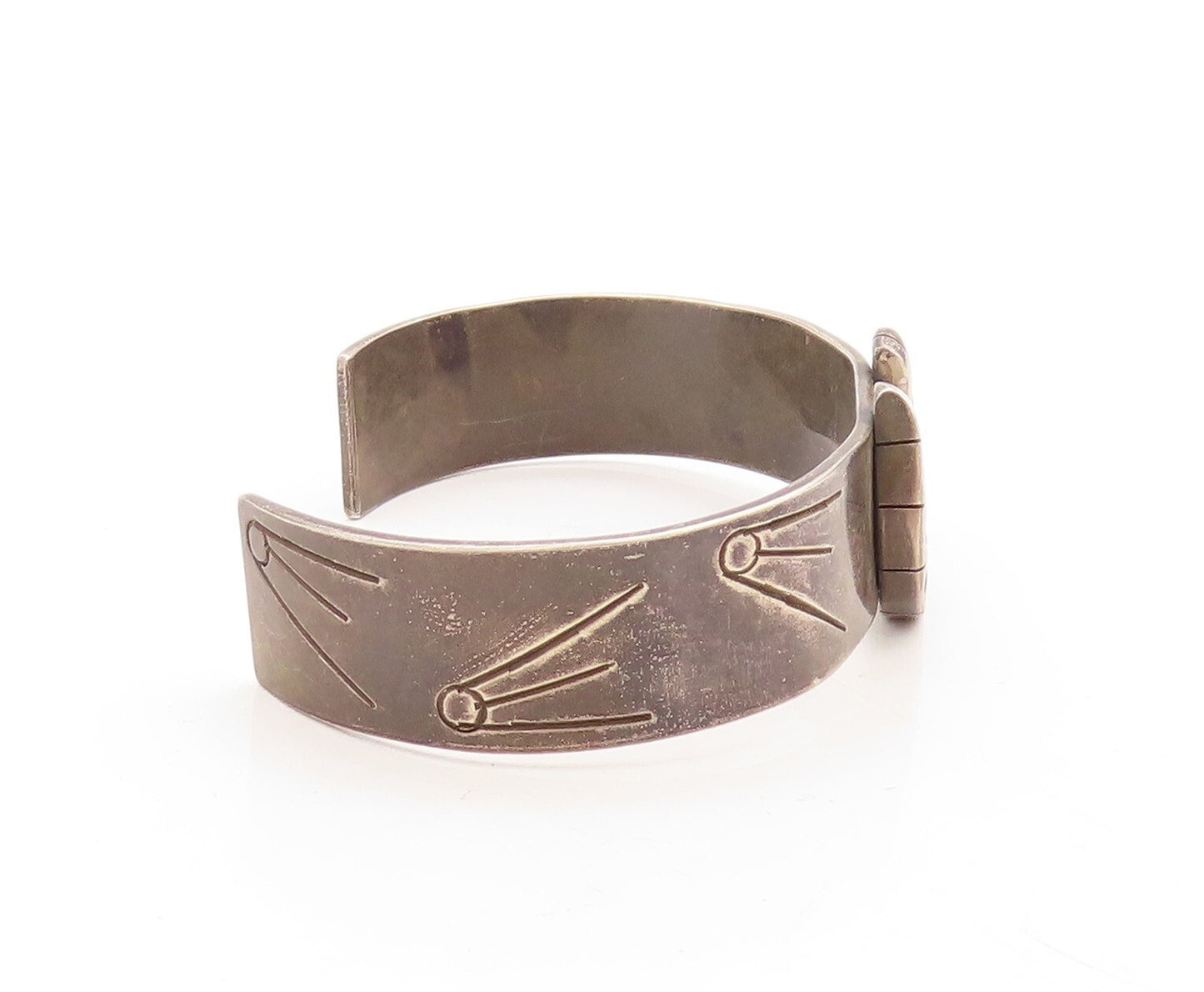 925 Sterling Silver Vintage Bracelet Dark Tone Horse Shoe Good Luck Cuff BT10976