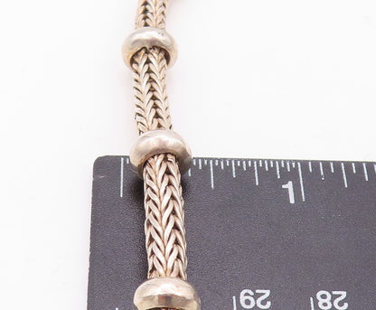 925 Sterling Silver Vintage Necklace BALI Carved Wheat Chain Beaded Rings NE4359