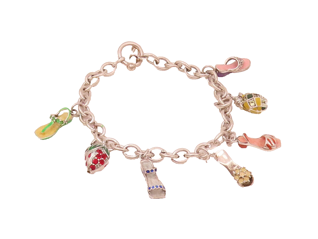 925 Silver  Vintage Dangling Cinderella Shoes Chain Charm Bracelet  BT9816