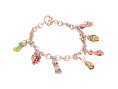 925 Silver  Vintage Dangling Cinderella Shoes Chain Charm Bracelet  BT9816