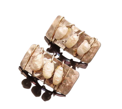 925 Sterling Silver  Vintage Wire Frame Pearl Rectangular Earrings  EG12418