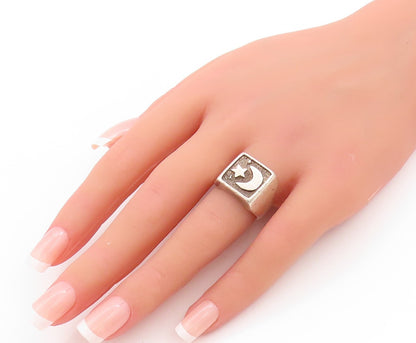 925 Sterling Silver Vintage Ring Religious Etched Moon & Star  Sz 7  RG32809