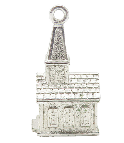 WELLS 925 Sterling Silver  Vintage Petite Shiny Church House Pendant  PT8670