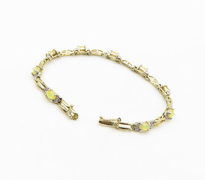 925 Sterling Silver  Genuine Diamonds & Fire Opal Shiny Chain Bracelet  BT6460