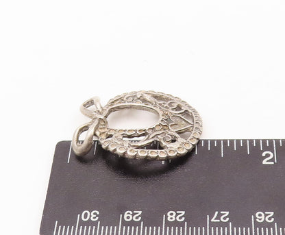 925 Sterling Silver Vintage Pendant Victorian Design Swirly Carved  PT23179