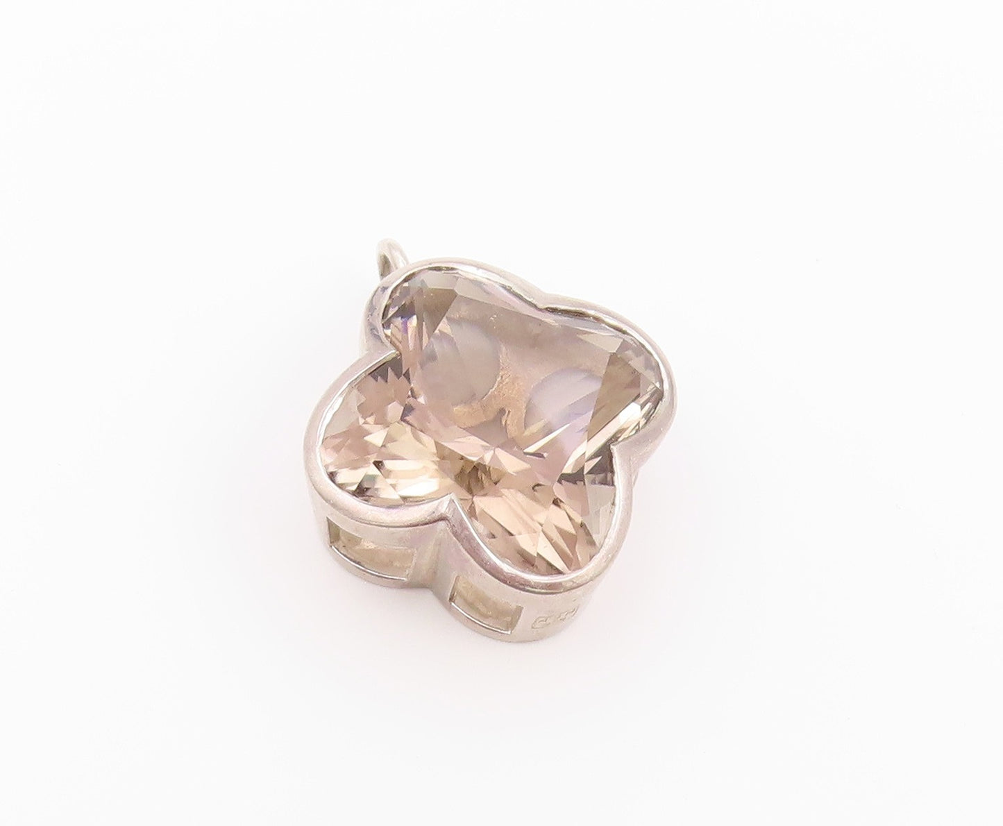 925 Sterling Silver Vintage Pendant Modernist Smoky Quartz Lucky Clover  PT26475