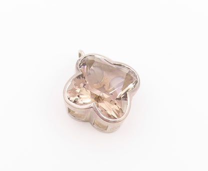 925 Sterling Silver Vintage Pendant Modernist Smoky Quartz Lucky Clover  PT26475