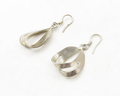 MEXICO 925 Sterling Silver  Vintage Smooth Cutout Design Drop Earrings  EG6764