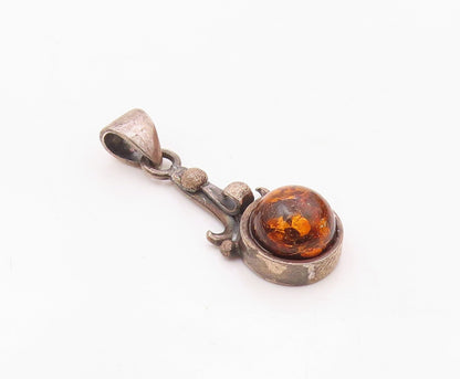 925 Sterling Silver  Vintage Round Cabochon Baltic Amber Pendant  PT21001