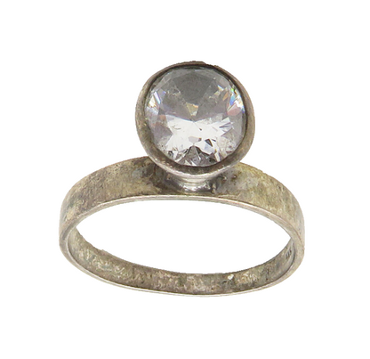 LORBERFELD 925 Sterling Silver Vintage Cubic Zirconia Solitaire Ring Sz 6 RG9881