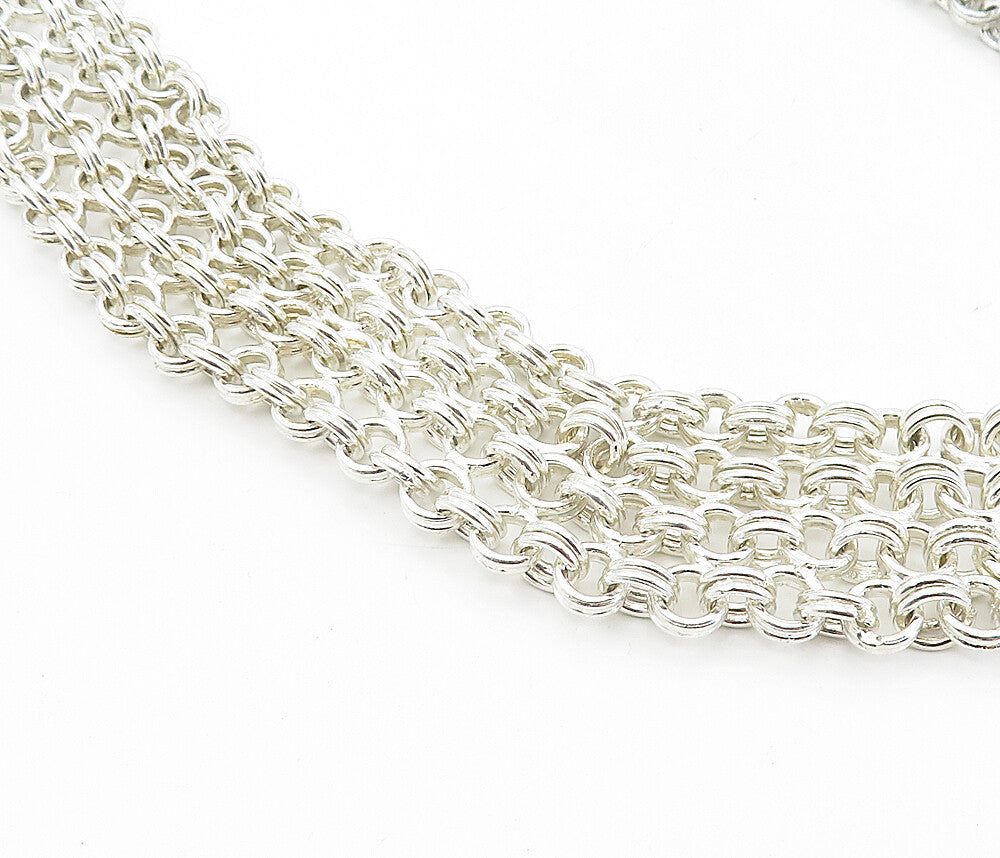 925 Sterling Silver  Polished Chunky Round Link 4 Row Chain Necklace  NE1480