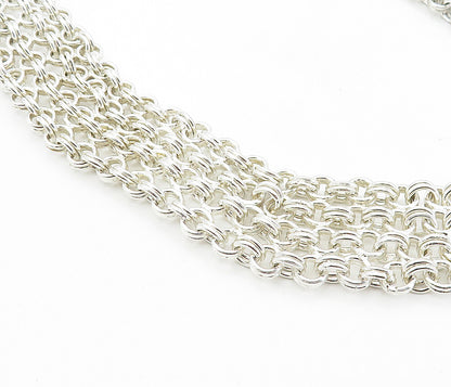 925 Sterling Silver  Polished Chunky Round Link 4 Row Chain Necklace  NE1480