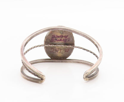 925 Sterling Silver Vintage Bracelet SOUTHWESTERN Cabochon Agate Cuff BT11654