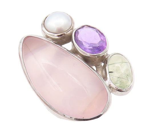 925 Sterling Silver Vintage Ring Brutalist Multi Color Gemstones  Sz 8  RG28823