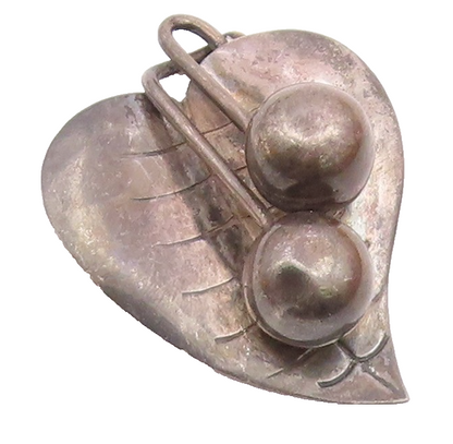 MEXICO 925 Sterling Silver  Vintage Oxidized Floral Leaf Brooch Pin  BP4632