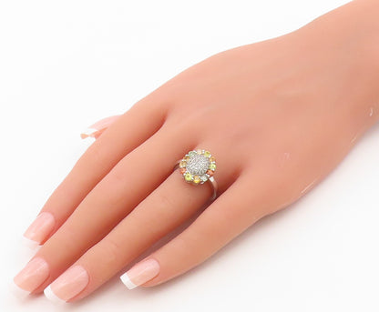 925 Sterling Silver Vintage Ring Multi Gemstone Floral Cluster  Sz 7  RG36629