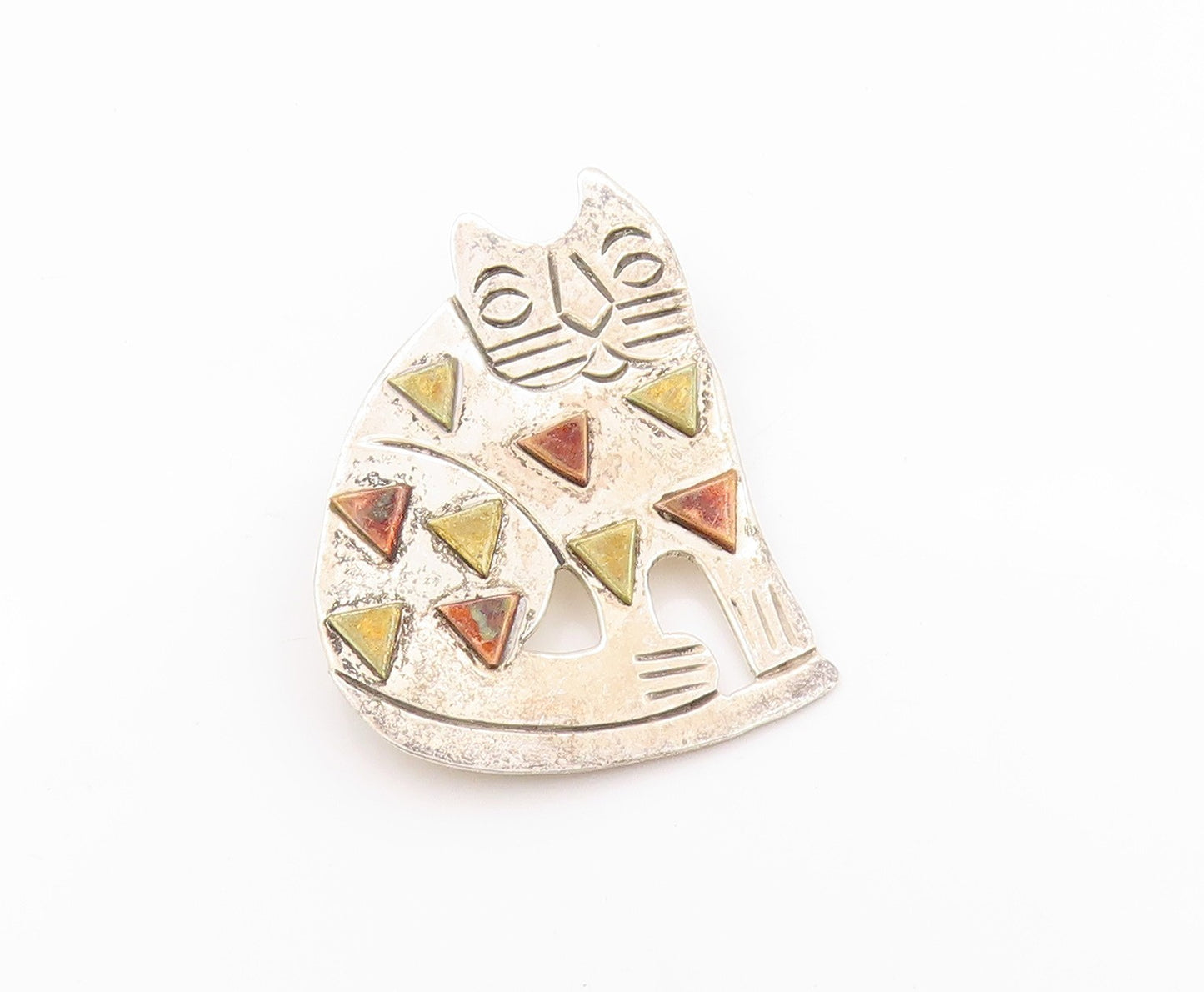 925 Sterling Silver Vintage Brooch MEXICO Big Fat Old Cat Cutout  BP11613