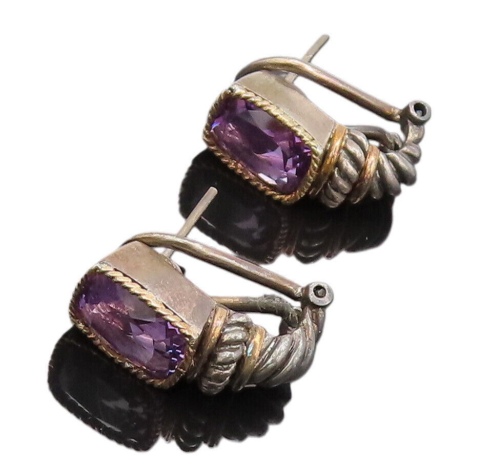EFFY 18K GOLD & 925 Sterling Silver Vintage Square Amethyst Earrings EG12537