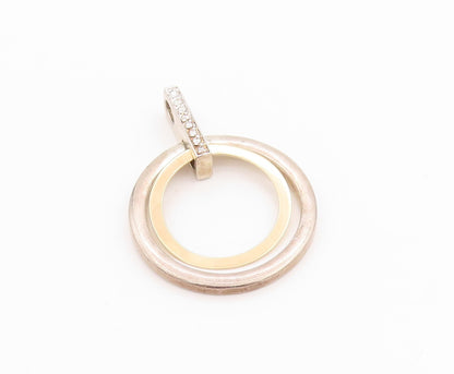 14k Gold 925 Sterling Silver Vintage Pendant Diamonds Inlay Double Rings PT24394