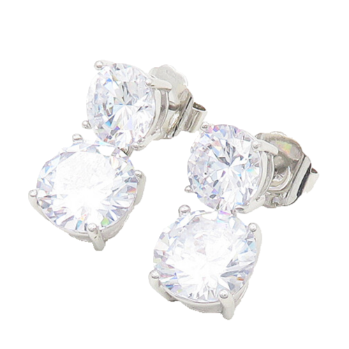 925 Sterling Silver  Prong Set Cubic Zirconia Linked Dangle Earrings  EG9500