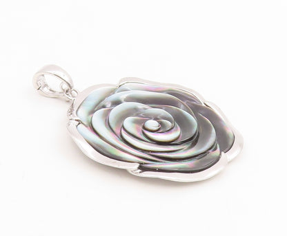 925 Sterling Silver Vintage Pendant Abalone Inlay Modernist Rose Flower  PT25797