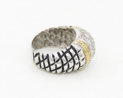 925 Sterling Silver  Cubic Zirconia Two Tone Dome Band Ring Sz 7.5  RG17132