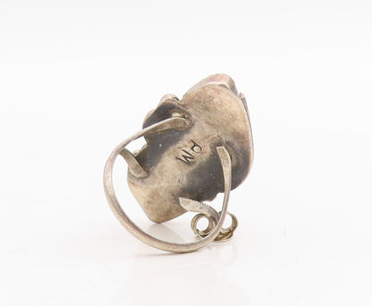 925 Sterling Silver Vintage Ring NAVAJO ZUNI Turquoise Swirl Carved Sz 6 RG31706