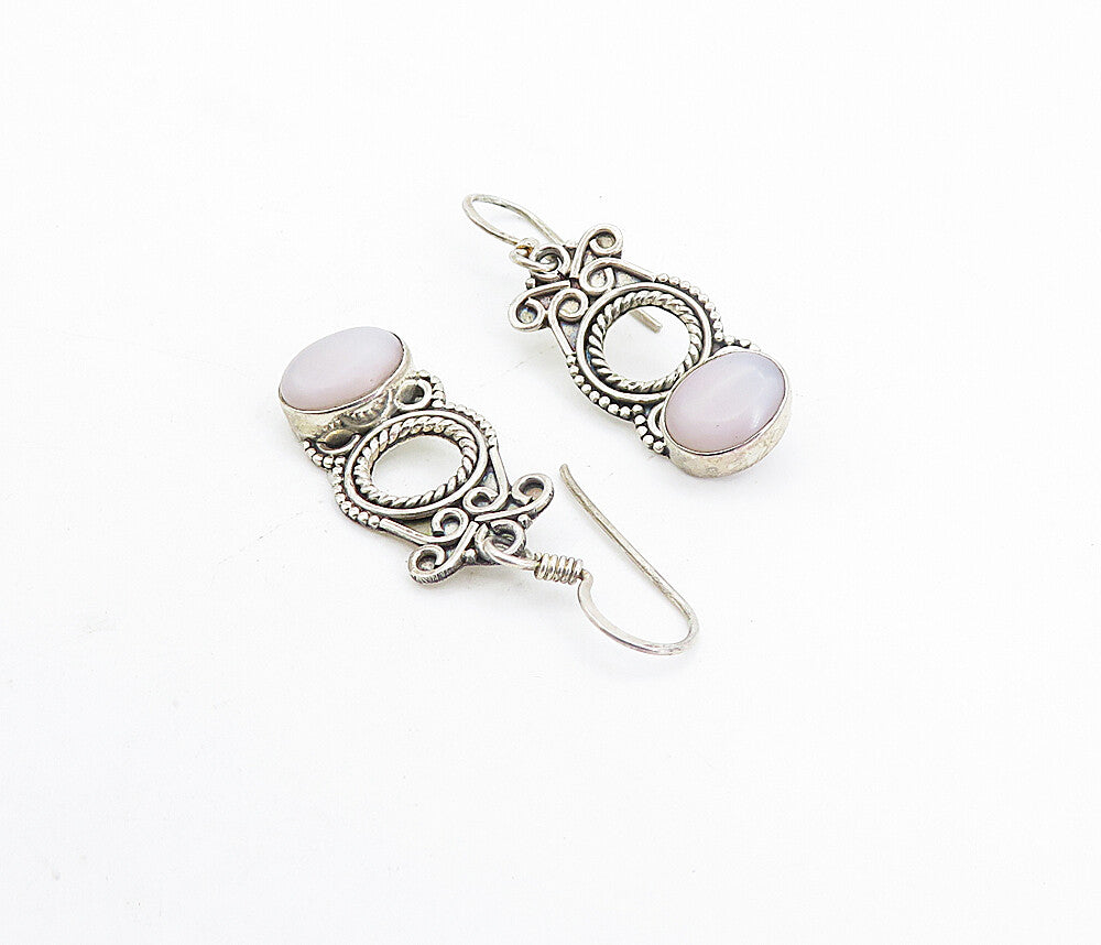 925 Sterling Silver  Vintage Cabochon Cut Agate Twist Dangle Earrings  EG3716