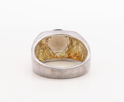 925 Sterling Silver Vintage Ring Grooved Lines Round Smoky Quartz Sz 8.5 RG31673