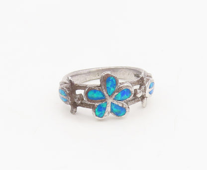 925 Silver  Vintage Fire Opal Flower & Turtles Split Band Ring Sz 7  RG27123